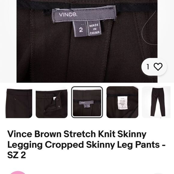Vince Ponte Stretch Knit Chocolate Brown Leggings Pants Flat Front Waist Size 6 - Picture 7 of 7